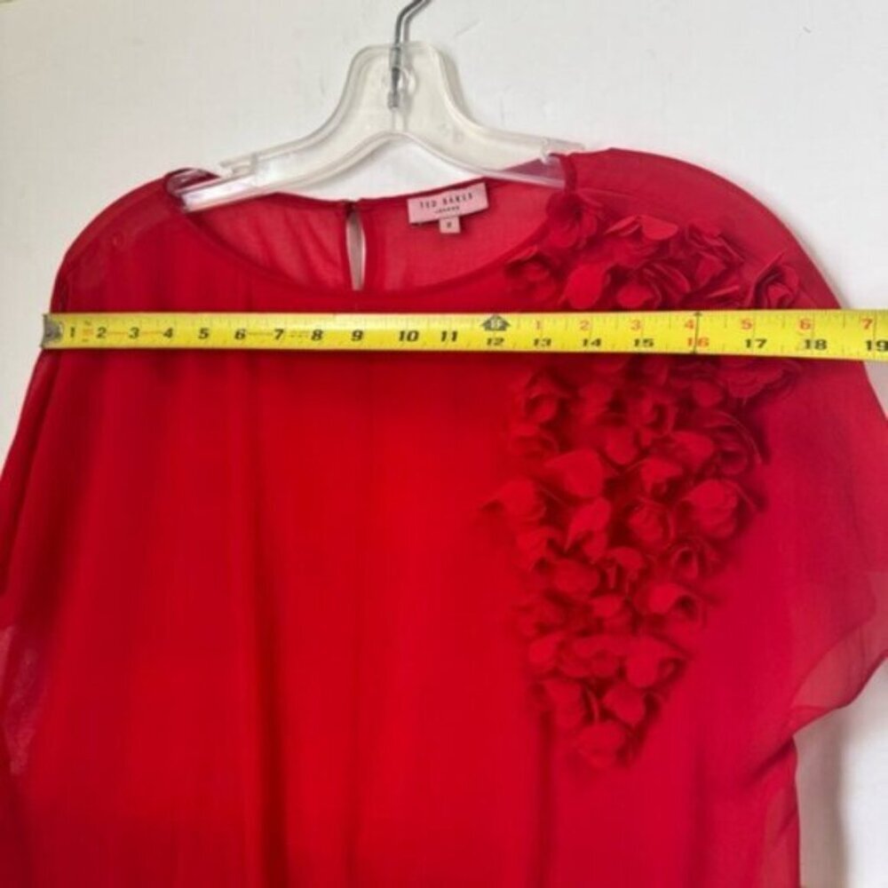 Ted Baker Floral Applique 3D Chiffon Sheer Top Blouse Crew Loose Red Box Fairy S - Picture 14 of 16